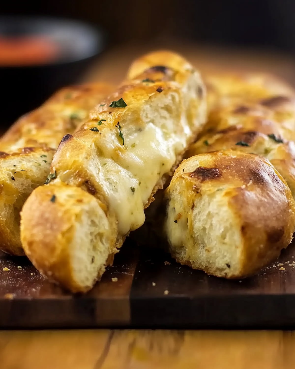 Pão de alho na Airfryer com massa dourada, recheado de queijo derretido e temperos aromáticos