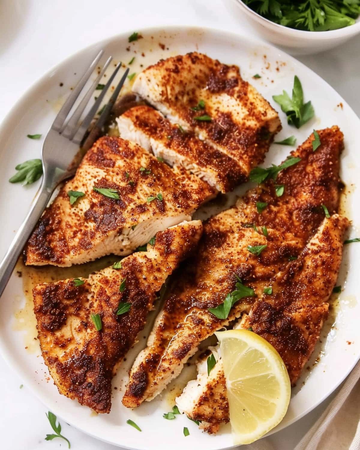 Posta de tilápia na Airfryer bem dourada, suculenta por dentro e temperada com ervas e limão fresco.
